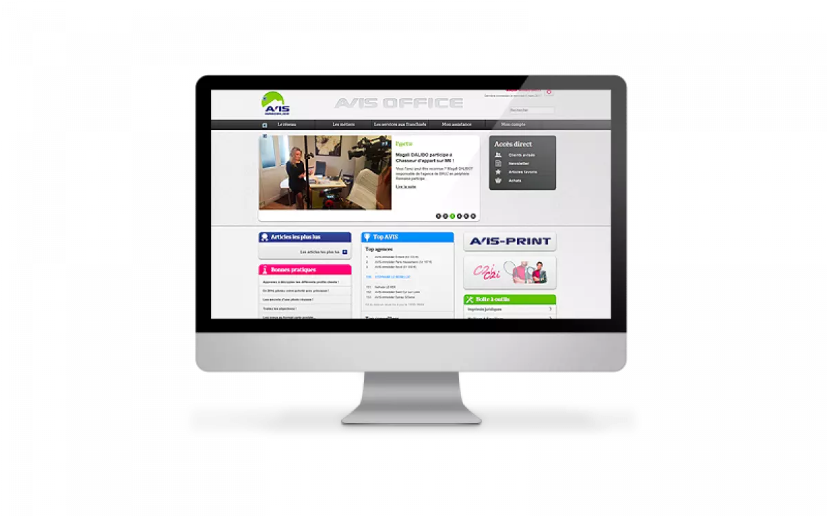 Page d'arrivée du réseau d'agences immobilières, AVIS-Immobilier